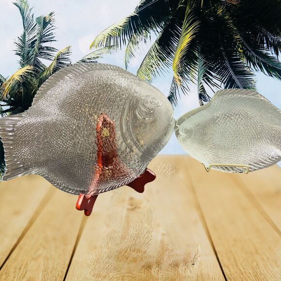 Fish Plates and Serving Platter Set of 6 Pasabahce Turkish Glass Marine Nautical - Picture 11 of 12